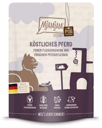 MjAMjAM - Premium wet food for cats - Quetschie - Pure meaty feast - pure exquisite horse, pack of 1 (1 x 300 g), grain-free with extra meat