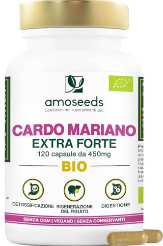 Cardo Mariano BIO | Extra Forte 1350mg / giorno, integratore con Silimarina | 120 capsule da 450mg | Disintossicazione del fegato, Depurazione, Digestione | Qualità Superiore