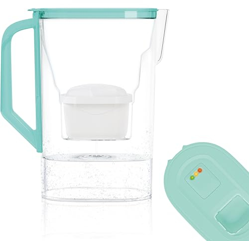 Wessper Jarra Filtradora de Agua 2,7 Litros, Jarra de Agua con Medidor LED, Jarra Agua para Puerta de Frigorífico, Filtro de Agua de Carbón, Aarro Agua com Filtro BPA FREE, Menta
