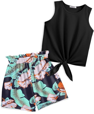 Arshiner Ragazza Canotta con pantaloncini Set di abbigliamento estivo bambine Moda casual magliette senza maniche Completi e Coordinati per ragazze 11-12 anni