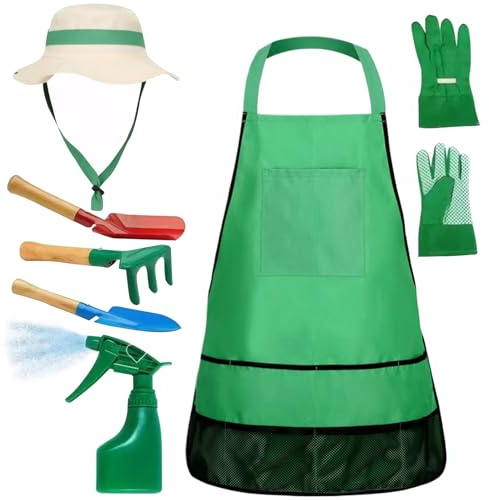 Juego de jardinería para niños Conjunto de herramientas de jardinería para niños El conjunto educativo de jardinería para niños pequeños incluye el delantal, el pulverizador, los guantes, el sombrer