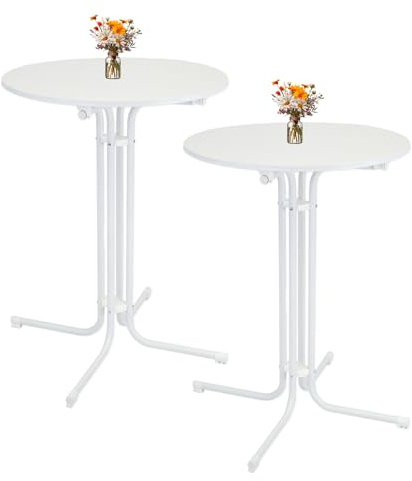 TRUTZHOLM 2X Stehtisch klappbar Ø 80 cm in Weiß Höhe 110 cm Stahl Gastrotisch Partytisch Bistrotisch Empfangstisch Indoor & Outdoor für Hochzeiten und Gartenfeste wetterbeständig pflegeleicht