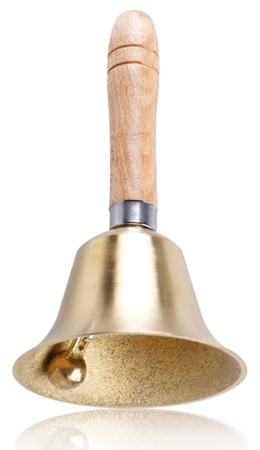 WIYETY 15 cm Handglocke mit Holzgriff: Handglocke Messing, Holz Handglocke, Tischglocke, Klassisch Handglocke für Hochzeitsveranstaltungen Abendessen am Empfang Rezeption Restaurant Schule