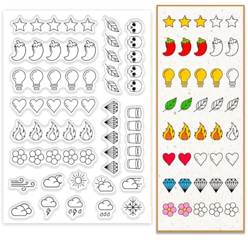 PH PandaHall 11 stilar genomskinliga stämplar för korttillverkning, femstjärnigt dödskalle, diamantblad, transparent silikonstämpel för gör-det-själv scrapbooking, kort, dagbok, fotoalbum