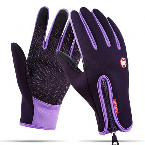 Outdoor Winter Touchscreen Warm Gloves, Water Resistant Windproof Anti-Slip Sports Gloves for Cycling Driving Running Hiking Climbing Skiing Sports, Adjustable Size for Men＆Women (Purple, Small)