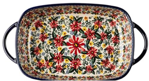 Plats de cuisson en céramique, 10,9x7,5 pouces à motif floral plat de boulangerie avec poignées, plat de casserole rectangle vintage, plats de casserole pour cuisine de cuisson au four