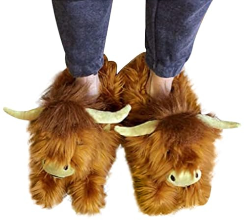 Demsyeq Highland Cow Slippers for Women - Plush Cartoon Animal Home Slippers With Anti-Slip Warm Soft Design for Apartments and Hotels