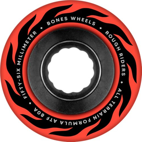 Bones Wheels ATF Rough Riders Eternal Flames Skateboard Wheels, 56mm, 80A, Red