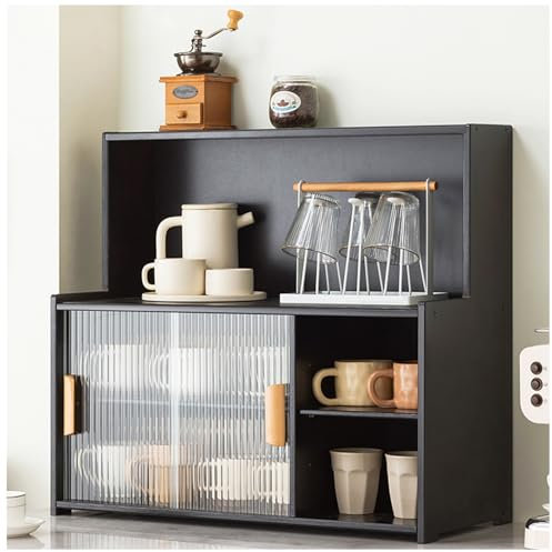 Moderno armario de cocina de pie con puertas de cristal, estantes ajustables, almacenamiento en microondas, solución de almacenamiento en el suelo para sala de estar, 61 x 67 cm, elegante y funcional