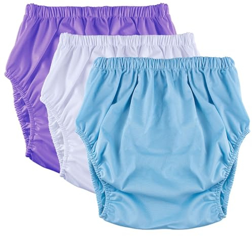 3 Pcs Adult Diaper Cover,Incontinence Panties Waterproof Leakproof Plastic Pants for Adults Diapers Reusable Incontinence Underwear for Women Men(Purple+White+Blue,X-Large)