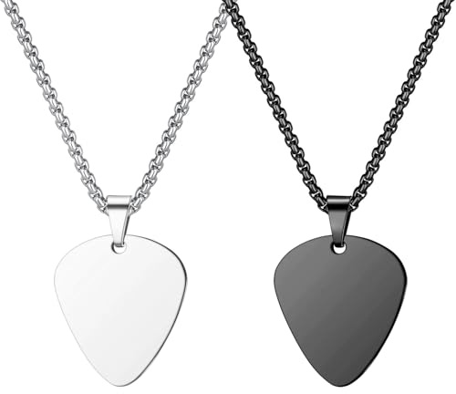 Liitata 2 st gitarrplektrum hänge halsband rostfritt stål gitarr plektrum halsband rock punk kedja halsband för män kvinnor – silver svart