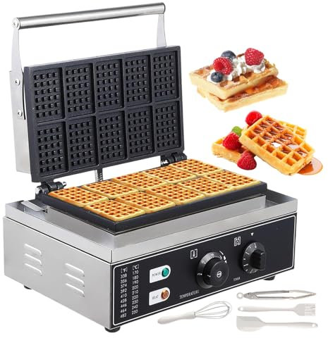 lilishangmao Piastra per Waffle Elettrica Ad Alta capacità da 1550 W, Scanalatura di Traboccamento E Doppie Piastre Riscaldanti, Piastra per Waffle Professionale in Acciaio Inox, con Kit di Cottura