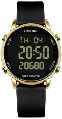 TIMEURE Pedometer Watch for Women, Step Counter for Walking No App/Phone Required Step Counter, Waterproof Calorie Tracker, Distance Tracking, Alarm, Large Digital Display, TU-2509 (Gold Black)