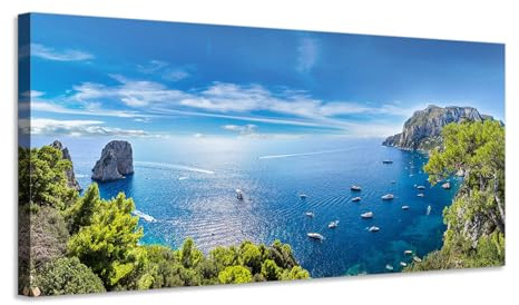 Panorama Capri mare – Quadro stampa su tela con telaio in legno - 120x60 cm