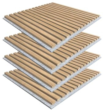 Walleu - Pack de 4 Paneles Acústicos Decorativos 60x60 cm (Roble Natural con Fieltro Gris)