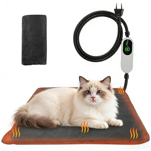 OCCOUMR Coperta elettrica per animali domestici, cuscino riscaldante per gatti con 9 livelli di regolazione della temperatura, funzione timer 0-12h, IPX7, impermeabile, cavo anti-bite, 45 x 45 cm