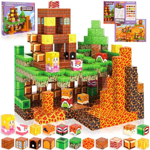 Costruzioni Magnetiche, 100 Pezzi Cubi Magnetici per Bambini, Giocattoli Magnetici Creativi Montessori da 3 4 5 6 7 Anni Ragazzo e Ragazza Magnetic Building Blocks Regali di