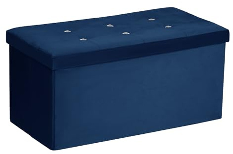 HOMSMYTH Premium Foldable Ottoman Storage Box with Padded Seat, Multipurpose Ottoman Storage Bench Velvet Footstool for Living Room, Bedroom or Hallway, Storage Box & Seat 76×38× 38cm (Navy Blue)