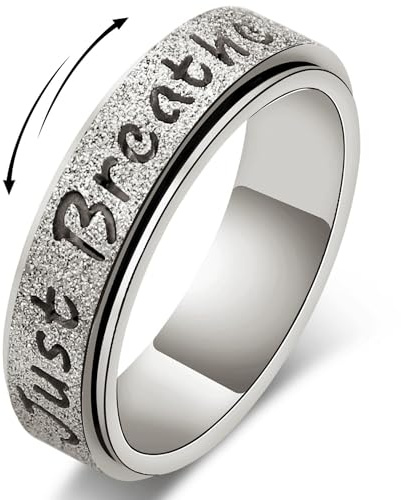 MIYUEFAN Anxiety Anillo para mujer, anillo antiestrés, anillo de oro plateado de acero inoxidable, antiansiedad, anillo spinner de Faith Over Fear, alivio del estrés, joyería regalo para mujeres y
