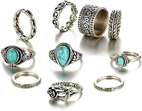 HJLJKG 10 st/set Vintage Knuckle Rings Stapelbara Ring Set For Women