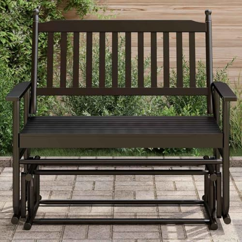 sephironlbb Banc à bascule noir en bois de peuplier massif 118 x 70 x 104,5 cm avec assise ergonomique et accoudoirs pour terrasse, salon et jardin pour se détendre et se détendre
