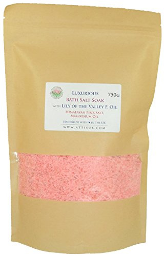 ATTIS Luxurious Bath Salt Soak with Lily of the Valley F. Oil, Pink Himalayan Salt, Magnesium Oils, Kaolin Clay | Vegan | Hand made | Relaxing | Refreshing | Calming | Rejuvenating | (750g)