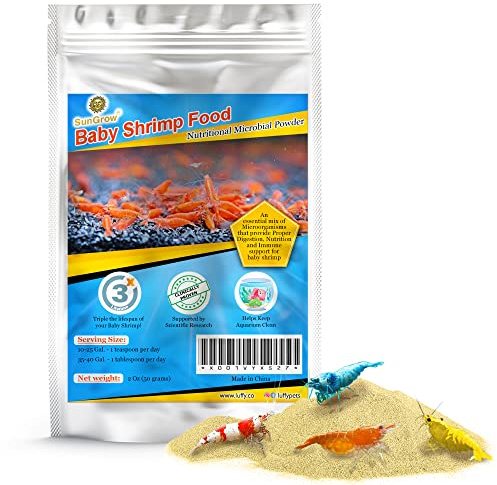 SunGrow Baby Shrimp & Fish Fry Food, Essential Yellow Microbial Powder Enzyme, for Proper Nutrition, Digestion and Immune Support, Helps Keeps Aquarium Water Clean, Triple The Survival Rate