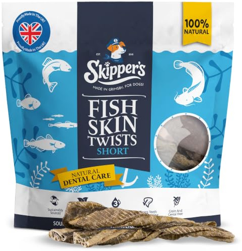 SKIPPER'S Fish Skin Dental Twists Short 70g, Grain Free Dog Chews, Omega 3 | Handmade, gently air-dried, rich in Omega 3, long-lasting chew, hypoallergenic, natural ingredients
