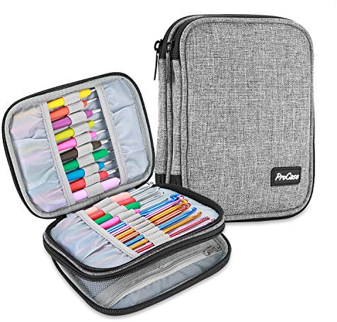 ProCase Custodia Uncinetti per Ferri Maglia Circolari Uncinetto(fino a 16 cm), Borsa con Cerniera con Tasche Web per Vari Uncinetti, Ferri Circolari Intercambiabili e Accessori -Grigio(NO Accessori)