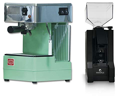 LA GONDOLA Combo Set -Macchina Caffe' Espresso Quick Mill 0820 Verde e Macina Caffè Eureka Made In Italy