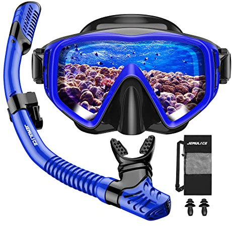 JEMULICE Máscara de Submarinismo (bucear) para Adultos, máscara de Buceo antiniebla y antifugas con Campo de visión panorámico de 180°, máscara de Buceo para Adultos con Snorkel Impermeable, Snorkel