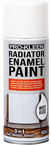 Pro-Kleen Radiator Enamel Spray Paint White Gloss 400ml - Heat Resistant up to 100ºC - For Radiators, Hot Pipes, Water Tanks & More - Fast Drying & No Primer Needed