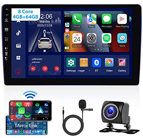 Hodozzy Autoradio 4GB 64GB 8-Kern Android mit Carplay Wireless Android Auto, Mirror Link, 9 Zoll IPS Touchscreen 2 Din Radio mit GPS Navi Bluetooth 5.1, DSP FM/AM/RDS Radio WiFi 4G, Rückfahrkamera