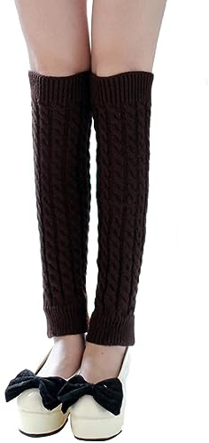 VUCDXOP dam långa benvärmare kvinnor flickor vinter virkad stickad manschett benvärmare benvärmare knästrumpor legwarmers strumpor overknees, i en storlek, kaffe, En Storlek
