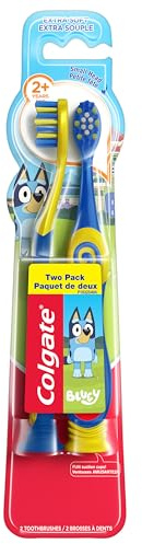 Colgate Bluey Extra Soft Toothbrush for Kids, Kids Toothbrush Pack with Built in Suction Cup Toothbrush Holder, Designed for Children Ages 2 and Up, Extra Soft Bristles, 2 Pack