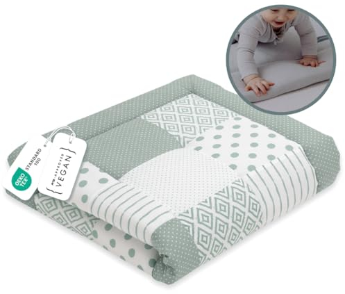 emma & noah Krabbeldecke Baby, 200x200 cm, Groß und Gepolstert, Bio-Baumwolle, Oeko-TEX Zertifiziert, Babydecke, Weiche Spieldecke & Laufgittereinlage für Jungen & Mädchen (Patchwork Essential Mint)