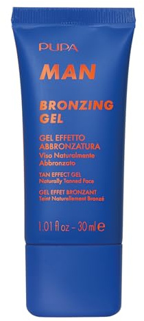 Pupa Milano Bronzing Gel, 002, 28,6 g – Bräunungseffekt Bronzer Gel – flüssiger matter Bronzer – leicht – mit feuchtigkeitsspendendem Kokoswasser – Make-up für Männer