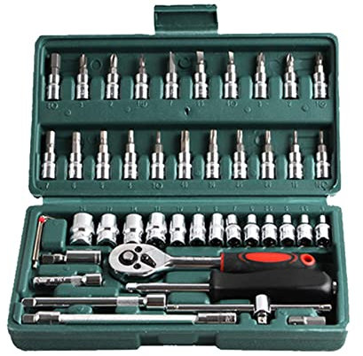 Set di 46 chiavi a cricchetto e chiavi a bussola da 1/4 di pollice, set di cacciaviti combinati, chiavi a bussola con custodia per casa, auto, auto, bici, progetti meccanici