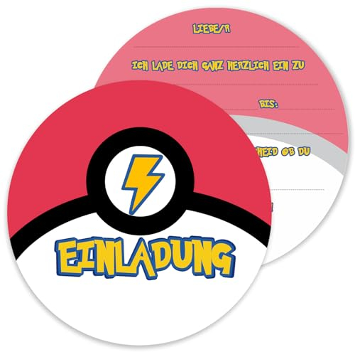 Sugeru 12PCS Einladungskarten Kindergeburtstag mit Fang Ball Design,Geburtstagseinladungen junge mädchen,Anime Cartoon Einladungskarten Geburtstag,Gamer Teenager Partyeinladungen(Ball)