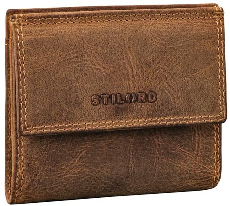 STILORD 'Monew' Vintage Leder Geldbörse Klein mit RFID Geldbeutel Herren Mini Portemonnaie Damen Slim Wallet mit Münzfach Echtleder Brieftasche mit Geschenk-Box, Farbe:Bergamo - braun
