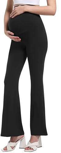 Foucome Maternity Flared Leggings Over Bump Buttery Soft Stretchy Bootcut Trousers Pregnancy Yoga Pants with Pockets (Black, L)