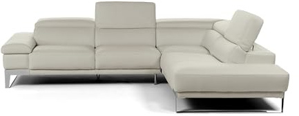 Sofaform Milano Divano Angolare in Pelle Modello Donatella, 100% Made in Italy, Colore Grigio Ghiaccio, 279x221 cm, Altezza 74/96 cm