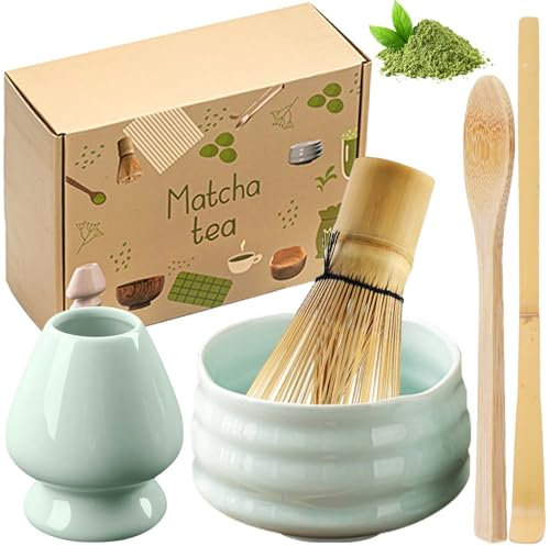 5 Stück Matcha Tee set, Matcha set mit Matcha Besen, Matcha Schale aus Keramik, Bambusbesen Matcha Besen, Besenhalter aus Keramik, Handwerklich angefertigte Matcha, Matcha zubehörGeschenkset