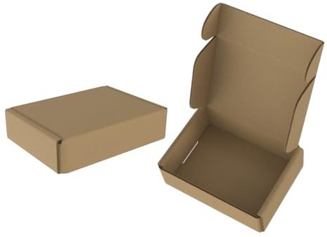 Aufun 20 stycken platta fraktlådor 15 x 10 x 4 cm gjorda av wellpapp, hopfällbara lådor brevlådor brun för varor, presentförpackning och frakt, paket återvinningsbara