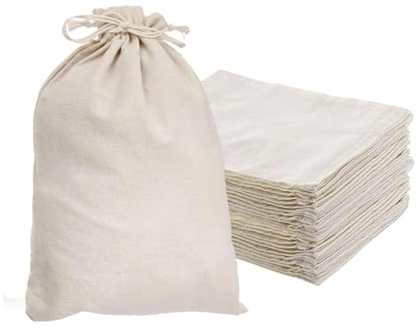 Intckwan 8 Bolsas de Algodón para Personalizar Jumbo (25x30cm), Bolsas DIY con Cordón, Bolsas Vacías para Graffiti/Bordado | Ideal para Bodas, Bautizos, Calendarios de Adviento, Regalos