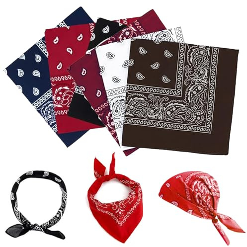 6 Stück Bandana,Kopftuch Damen Kopftuch Herren Bandana Set, 54cm Paisley Muster Tuch Headwear Haar Schal Ansatz Handgelenk Kopf Biker (Schwarz,Weiß,Rot,Marineblau,Braun,Weinrot)
