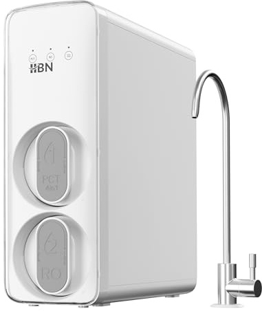 HBN Reverse Osmosis System, 600 GPD RO Water Filter System, 8 Stage Under Sink RO Water Filtration System with Faucet, 2:1 Pure to Drain, Reduces TDS, FCC Listed, White
