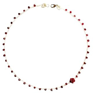 Collana Uncinetto con Perline Rosse e Rosa in Corallo Sintetico – Girocollo Romantico Fatto a Mano