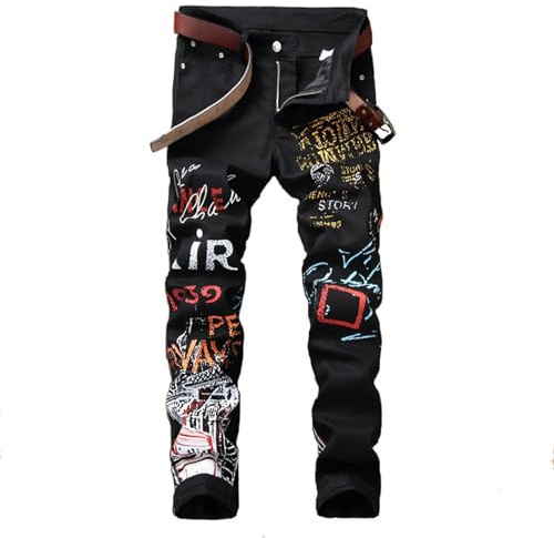 Pantalon en jean denim moto blanc noir Bike Straight Jeans pour homme Hip Hop Punk Rock Streetwear Pantalon en jean déchiré Coupe ajustée Pantalon en jean stretch Imprimé Bootcut Jean pour homme, O