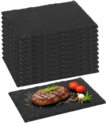 MSYU Paquete de 12 tablas de queso de pizarra negra de 23 x 15 cm, bandeja de pizarra para servir, platos de pizarra para alimentos, sushi, filetes y embutidos